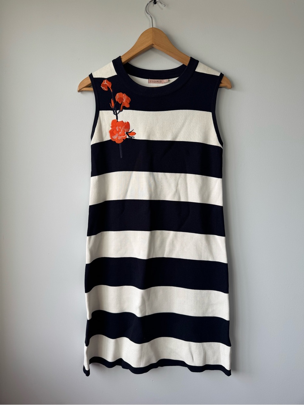 ESQUALO Navy & White Striped Sleeveless Maxi with Orange Floral Detail